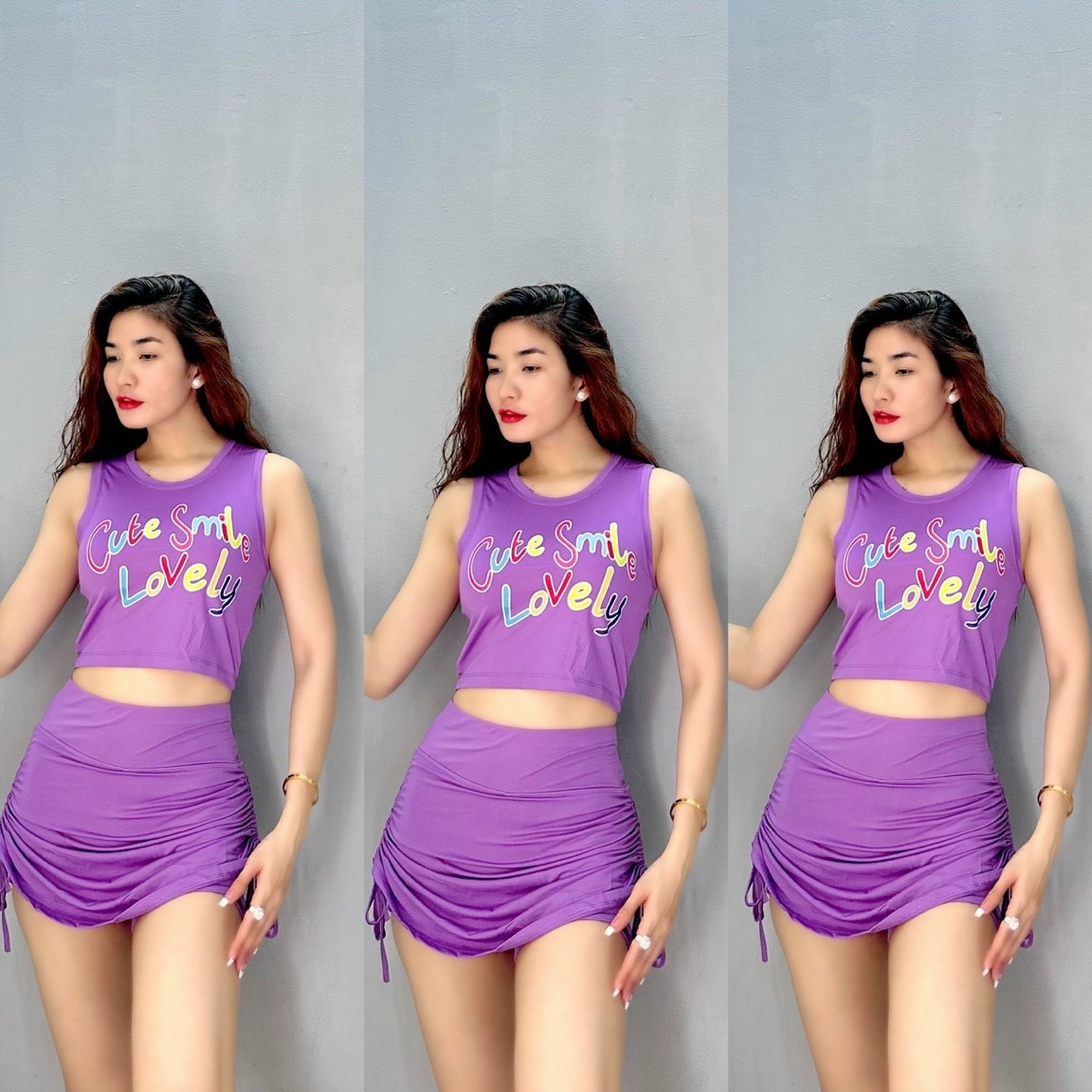 Bộ Đồ Tập Thể Thao Nữ Quần Váy Rút Dây Áo Croptop Sát Nách Nhiều Màu Tập Gym Yoga Aerobic