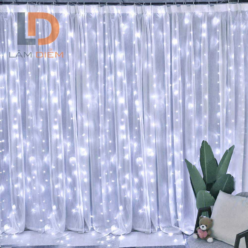 đèn trang trí dạng màn thác nước 3m x 2m5 bóng 180 bóng led v8 rũ 10 sợi nhiều chế độ chớp
