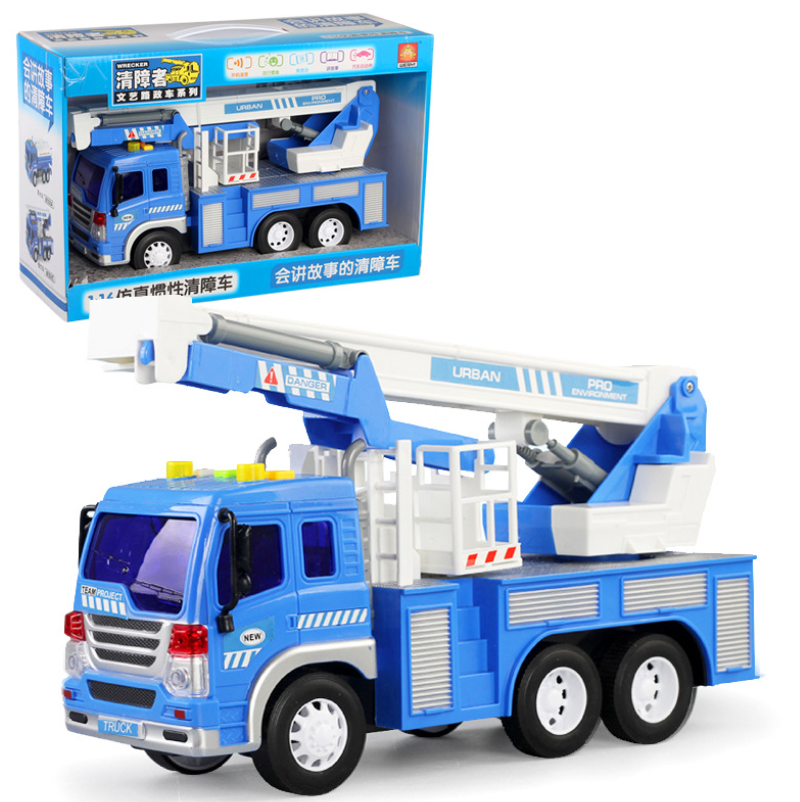 Xe cứu hộ chữa cháy có thang cẩu người - Đồ chơi trẻ em mô hình xe tỉ lệ 1:16 có đèn và âm thanh chạy đẩy trớn bằng bánh đà