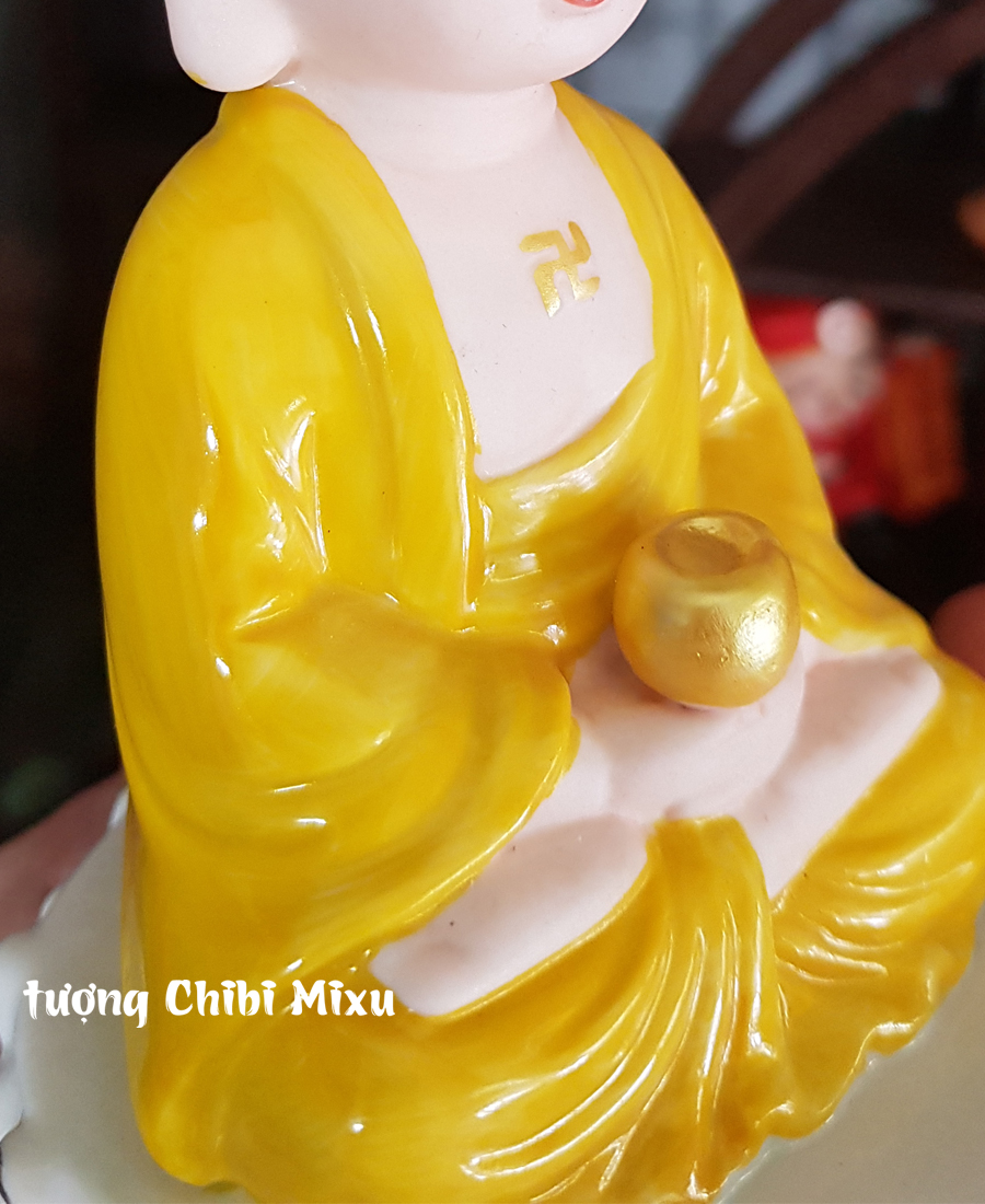 Tượng Phật tọa đài sen - Phật Ông gốm vàng (Kèm chuỗi)