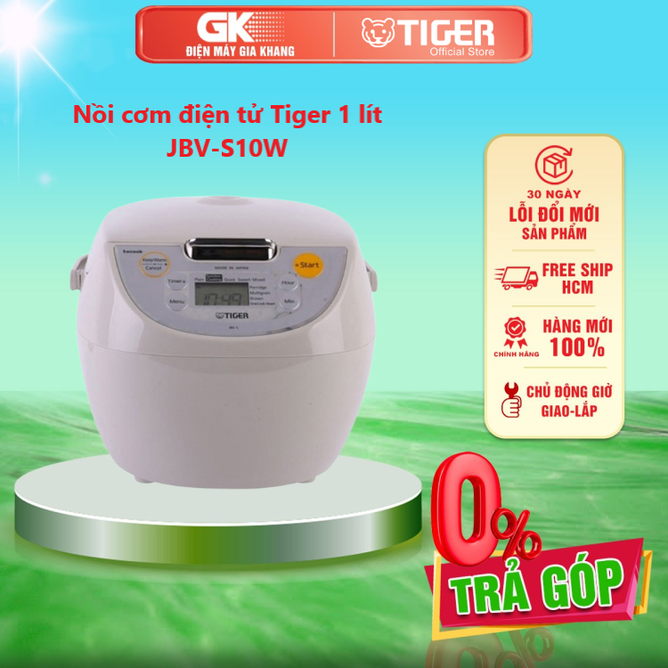 Nồi cơm điện tử tiger 1 lít jbv-s10w - giao toàn quốc - freeship hcm