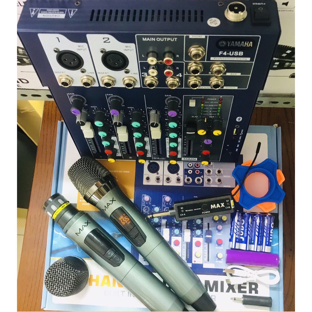 [Tặng dây hoa sen] Trọn Bộ Thu Âm Mixer Yamaha F4 + Micro Max-39 Không Dây Hát Karaoke-Livestream chuẩn xịn bảo hành 12 tháng
