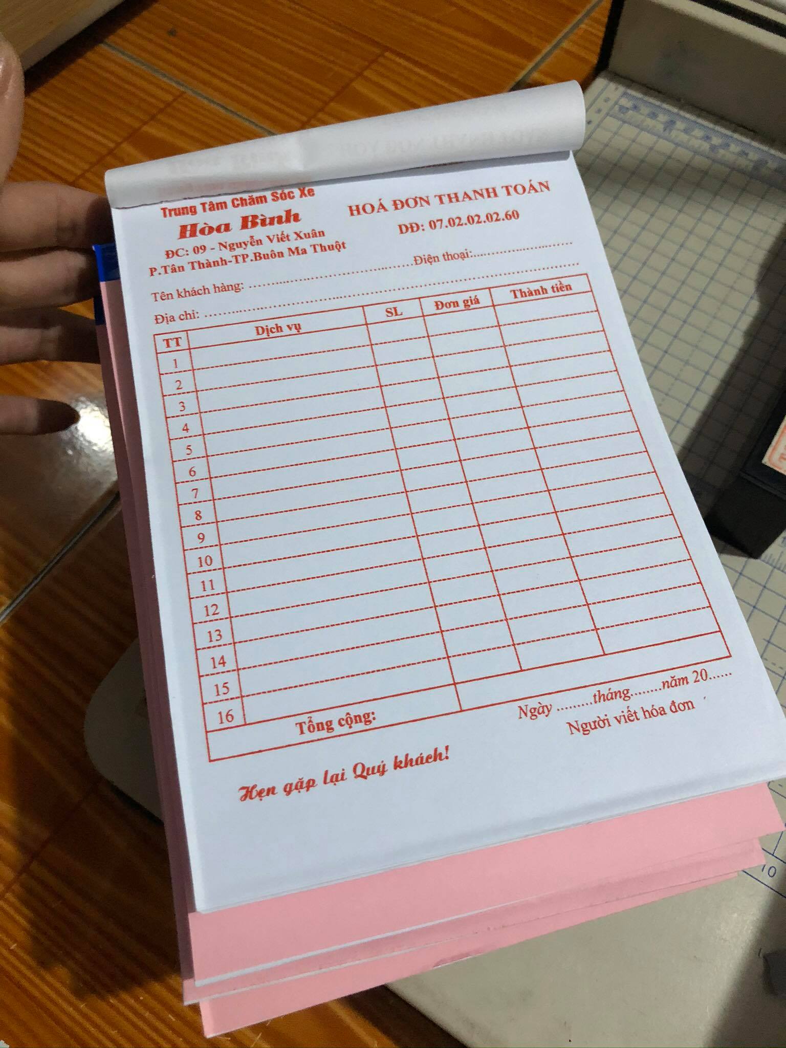 10 cuốn hóa đơn in tên theo yêu cầu (1 Liên)