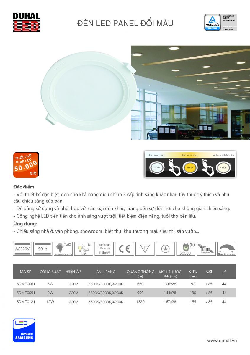 [3 MÀU] Đèn LED DUHAL Panel TRÒN 9W - KDMT0091