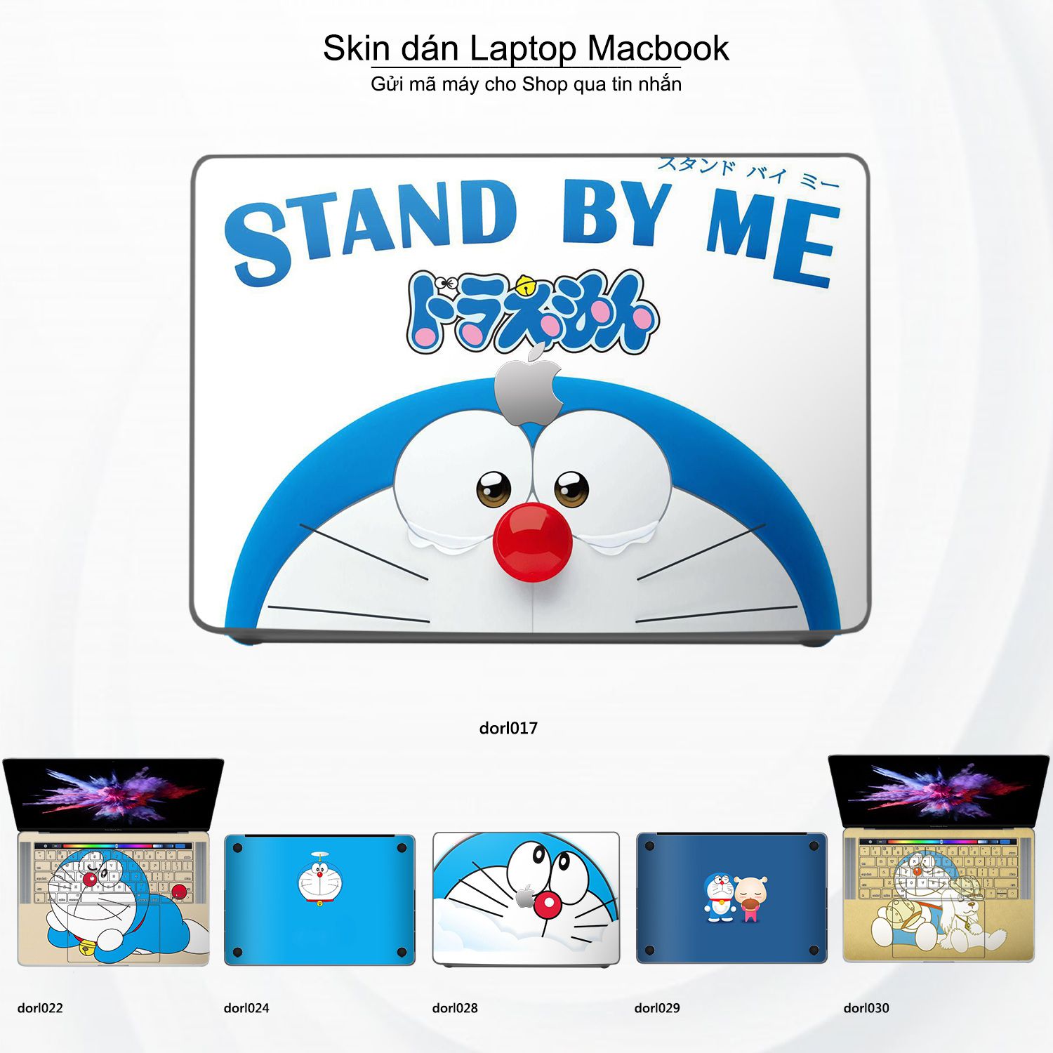 Decal Skin dán Macbook, laptop mẫu Doraemon (inbox mã máy cho shop)