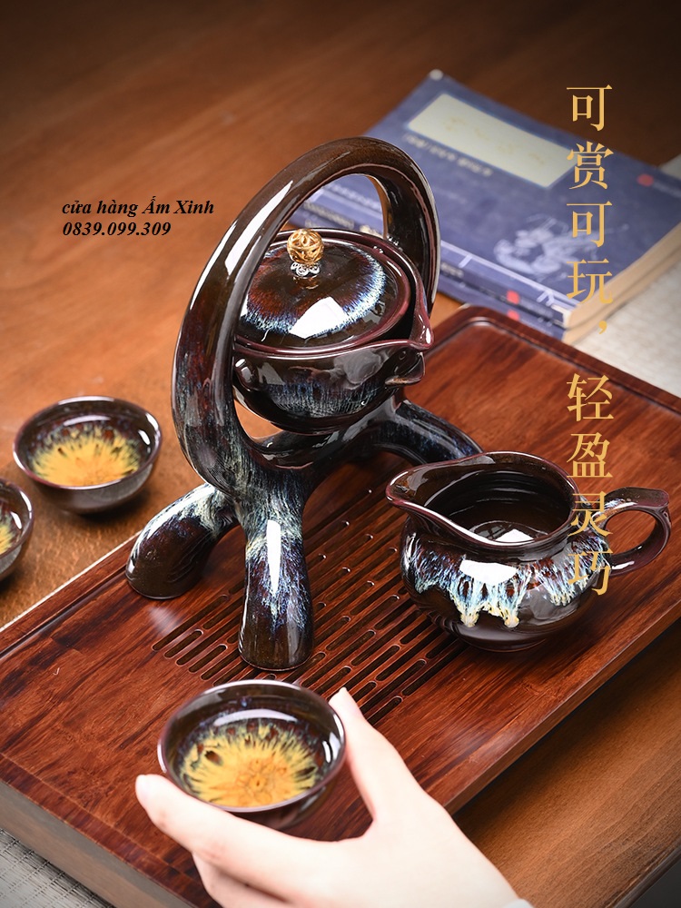 Bộ ấm chén pha trà men thiên mục Lông thỏ hỏa biến