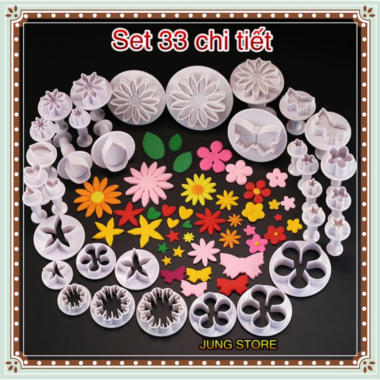 Bộ cute 33 món fondant nhấn hoa,lá,tạo hình bánh