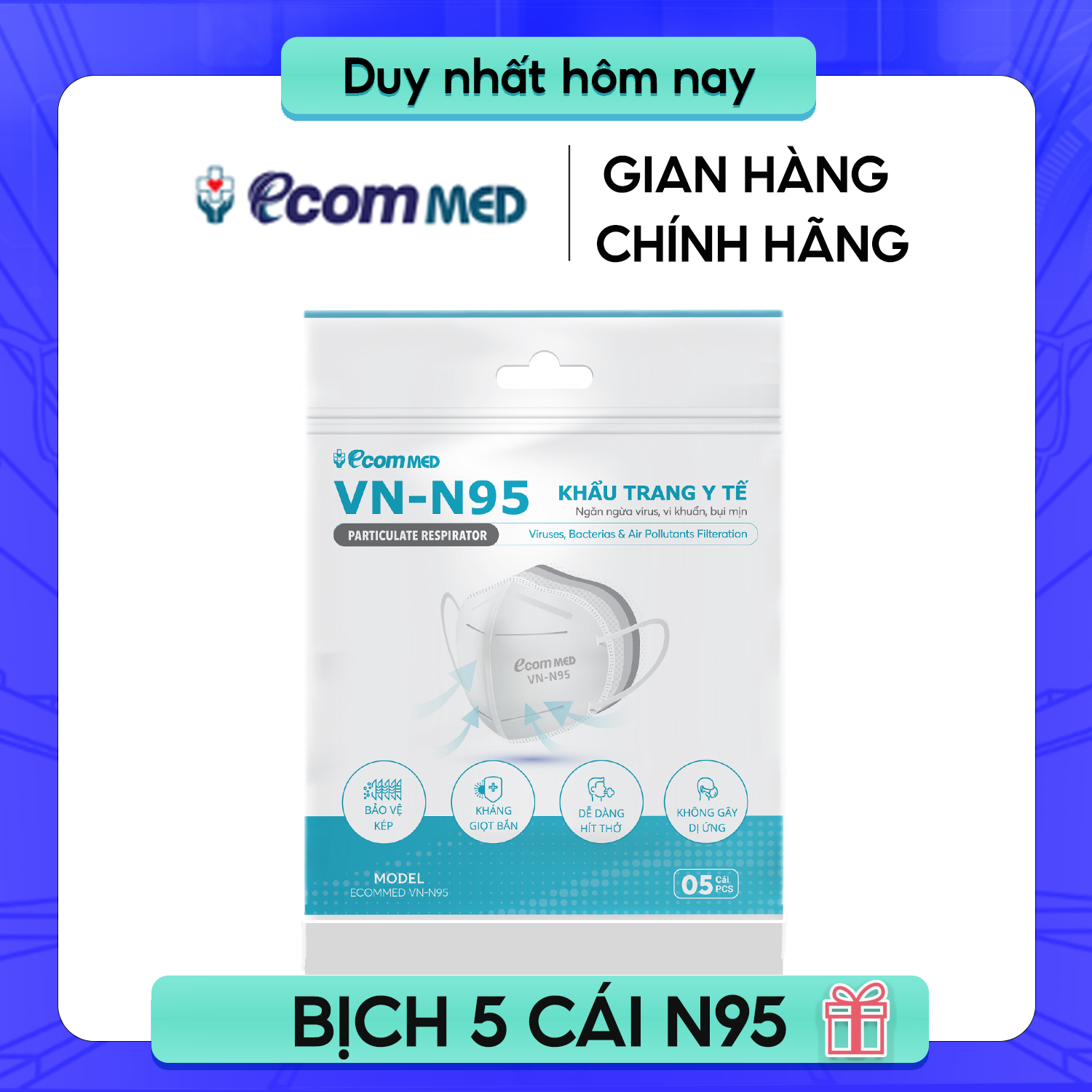 Bịch 5 Cái Khẩu Trang N95 EcomMed