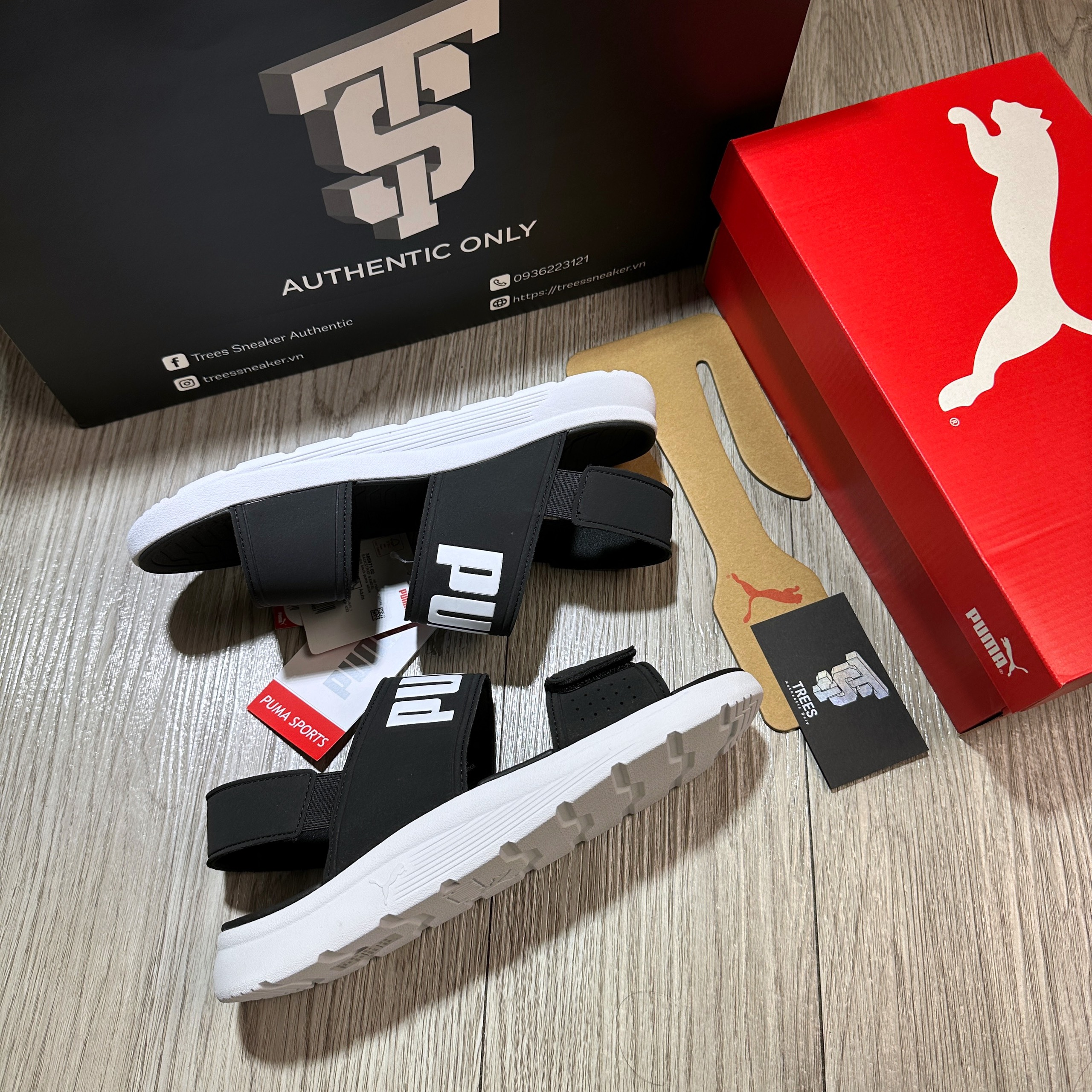 [PUMA XẢ KHO SALE TO] Giày PUMA BACKSTRAP SANDALS BLACK WHITE 385971 02 Full Box Tag Auth