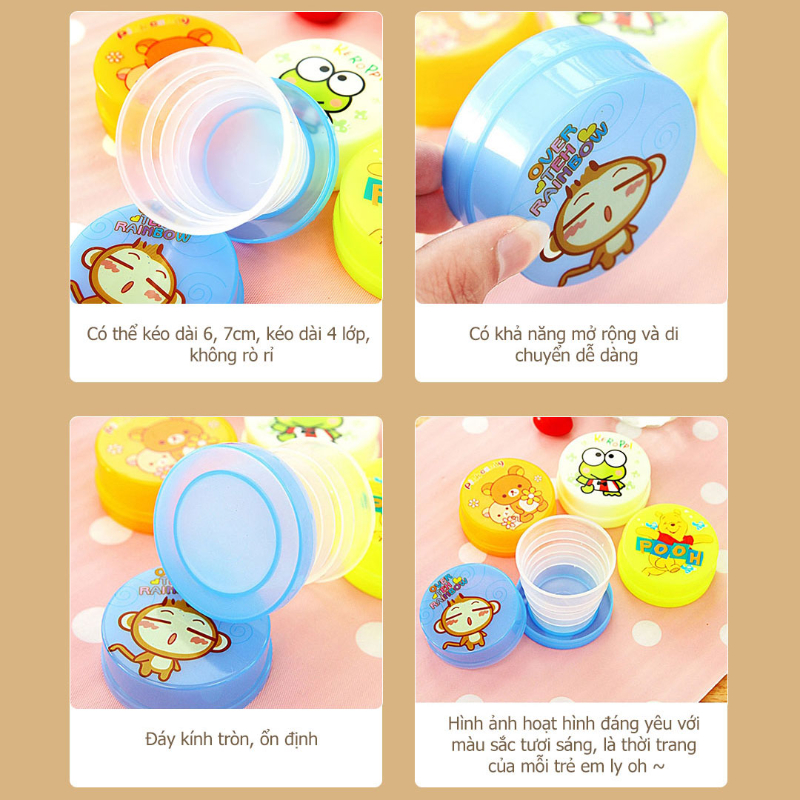 Cốc Nhựa Gấp Gọn Dùng ĐI phicnic Du Lịch,Du Lịch Ly Gấp Gọn Hoạt Tiết Hoạt Hình-HAUSE