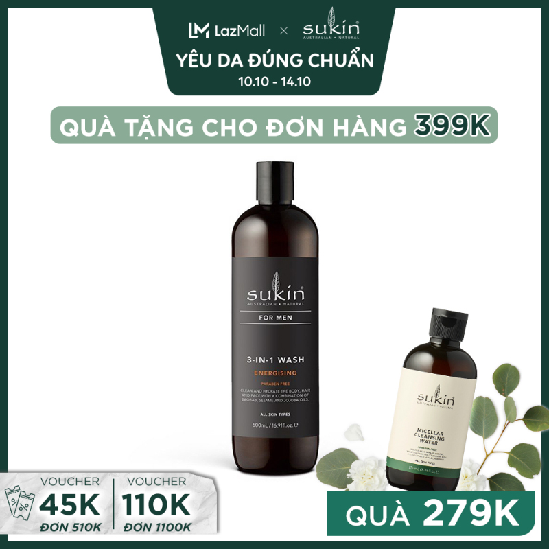 Sữa Tắm Hương Năng Động Cuốn Hút Dành Cho Nam Sukin 3 - in - 1 Wash Energising 500ml cao cấp