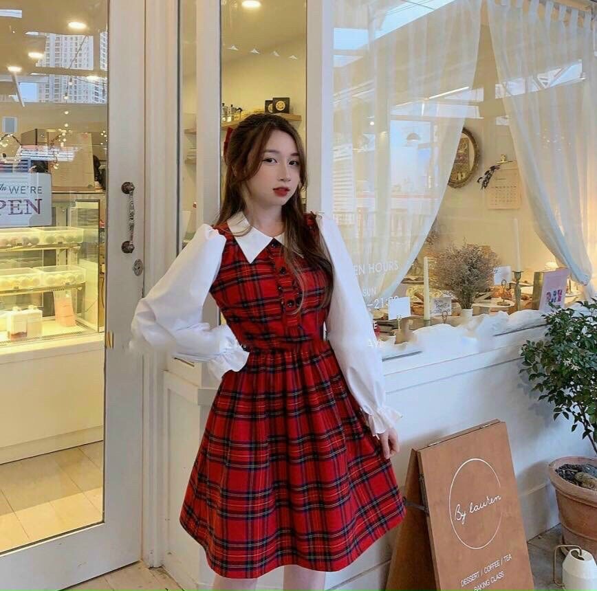 ĐẦM CARO HỌC SINH TAY ÁO PHỒNG TRIỀU MẾN HOT NHẤT KÈM ẢNH THẬT