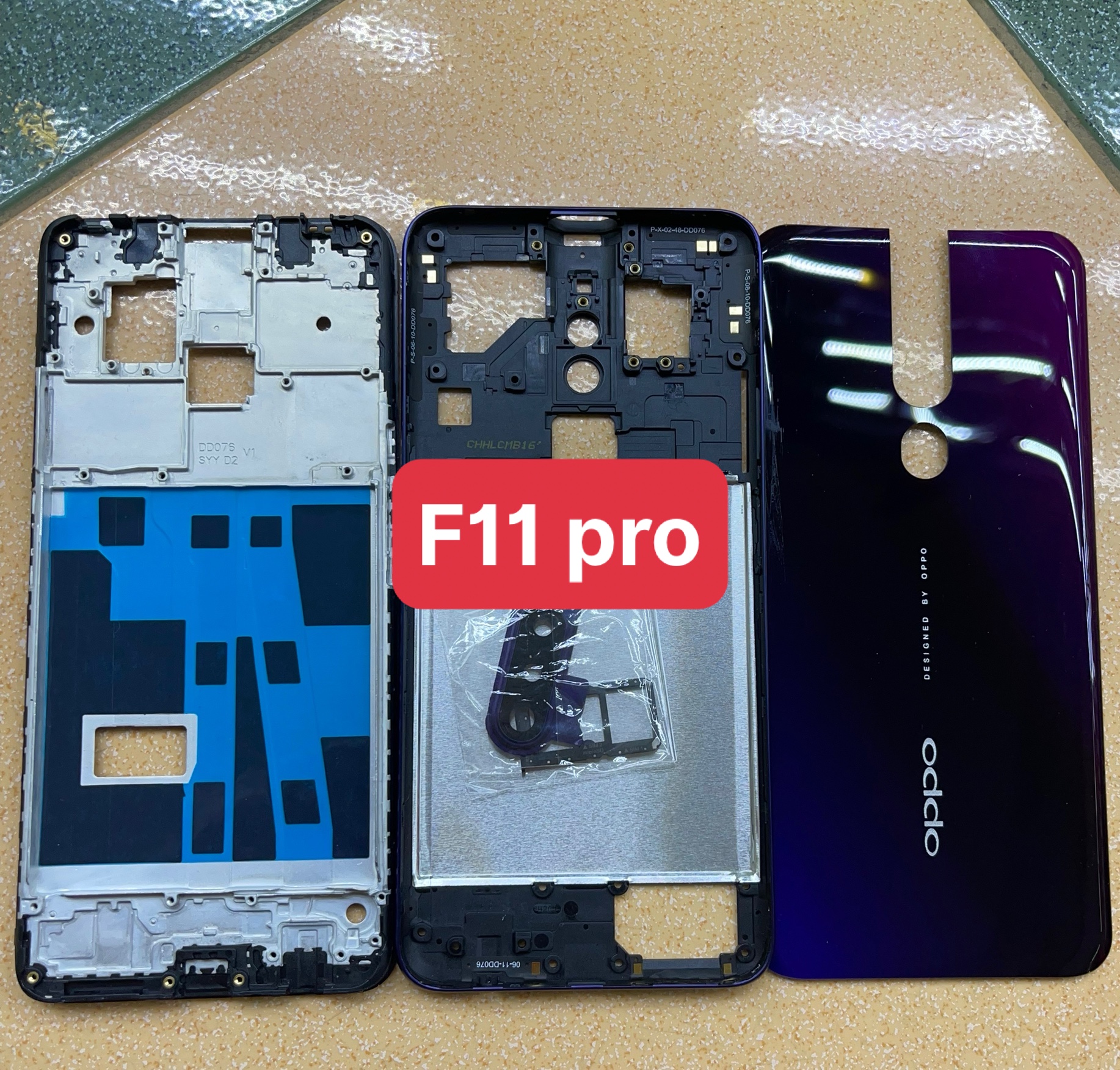 Bộ xương vỏ +khay sim+kính camera+phím bấm điện thoại oppo f11 pro-nấy máy chuẩn