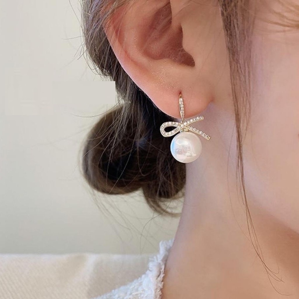 Khuyên tai bạc đẹp, bông tai bạc 925, kiểu dáng dài hạt tròn