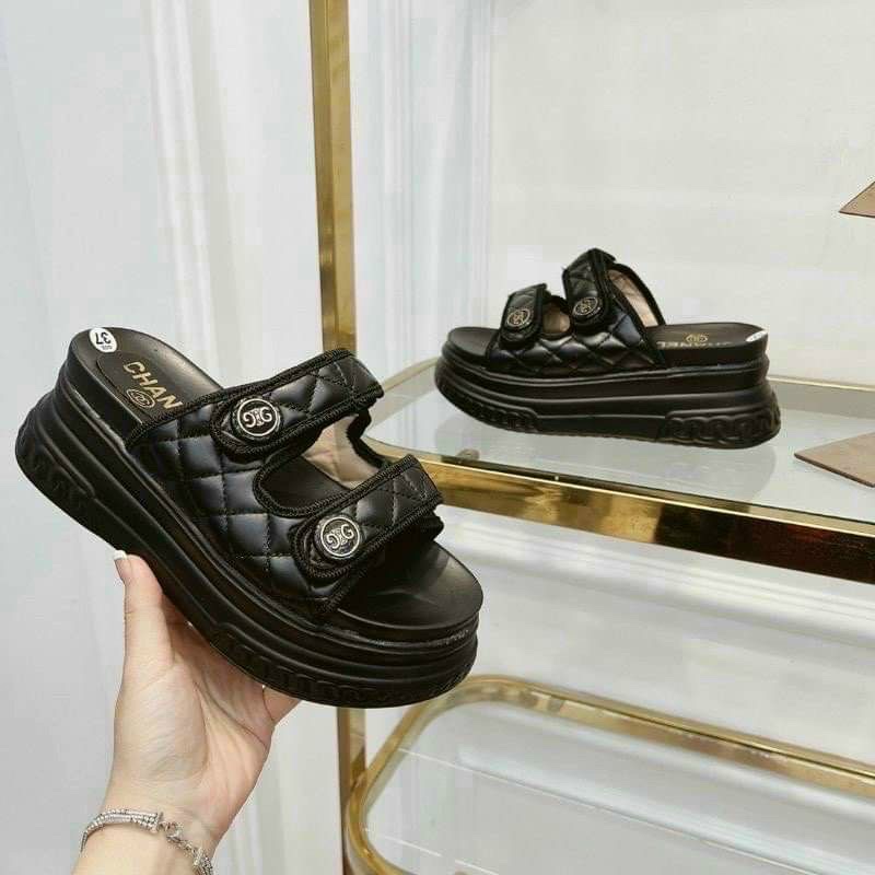 Siêu cấp đế cao - dép nữ quai da khuy tròn, dép lê đế xuồng pu nhẹ cao 7cm, hàng bao chuẩn êm đẹp