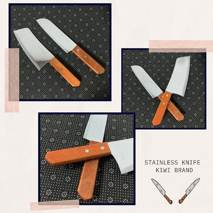 Bộ 2 dao nhà bếp Kiwi Thái Lan cán gỗ, chất liệu inox không gỉ, sắc bén