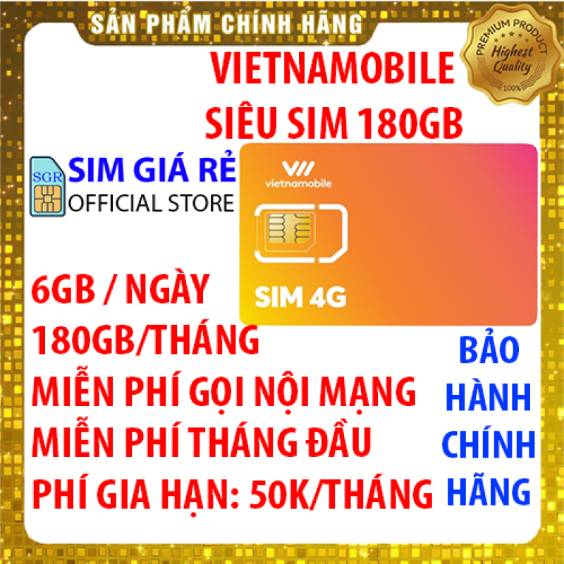 Combo x 10 Sim 4G Vietnamobile 6GB/ngày 180GB/Tháng gói TRỌN ĐỜI - Đã có sẵn miễn phí sẵn tháng đầu + Nghe Gọi Nội Mạng Miễn Phí - Shop Sim Giá Rẻ