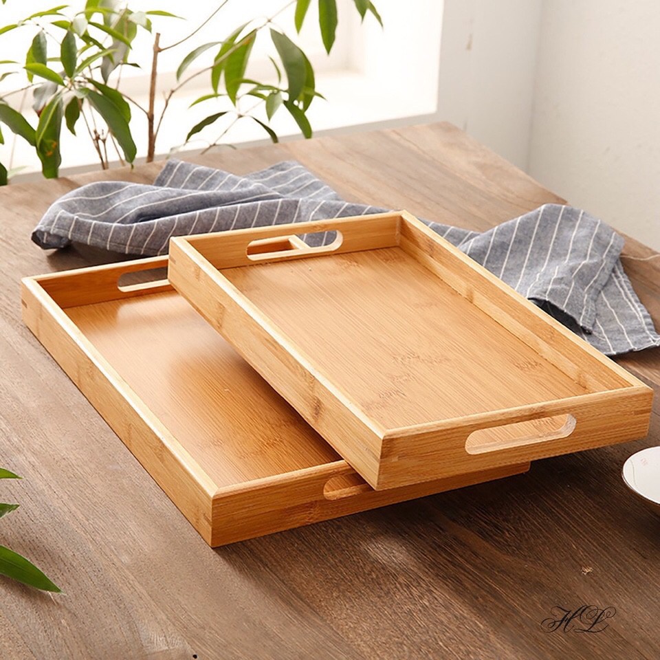 Khay trà gỗ tre cao cấp có tay cầm/ khay trà gỗ tre size to