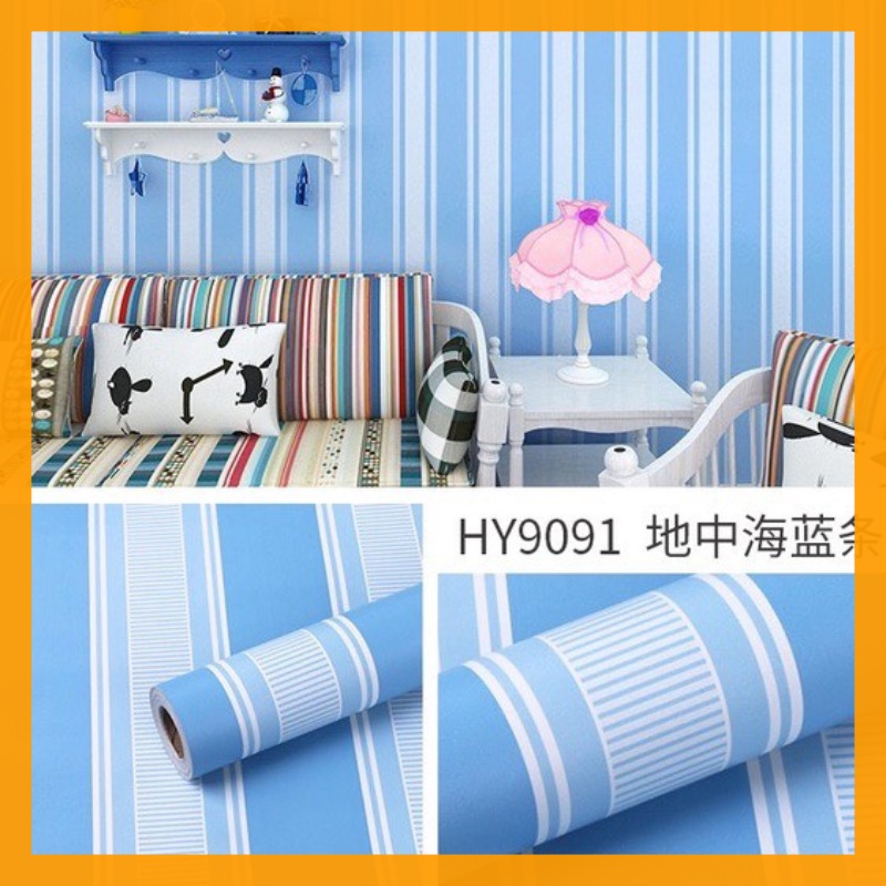 Giấy Dán Tường Sẵn Keo Dọc Xanh Sáng (10m x 45cm)