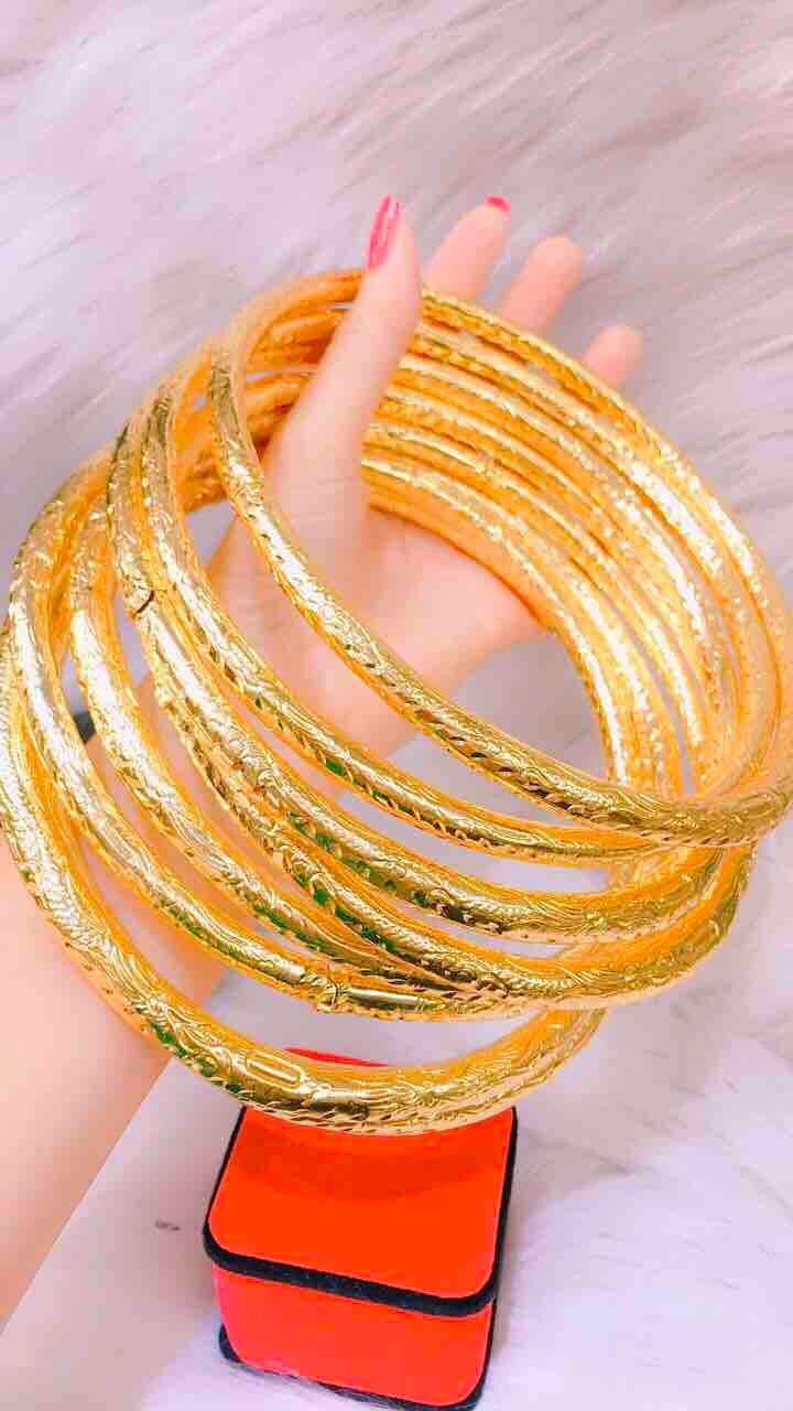 Kiềng cổ cưới khắc rồng phụng mạ vàng 24k