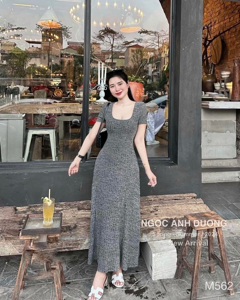 Đầm dáng dài ngắn tay tôn dáng nữ tính. Chất thun tăm co dãn