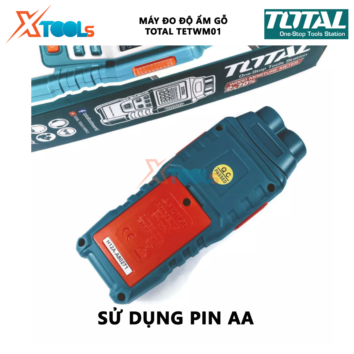 Máy đo độ ẩm gỗ TOTAL TETWM01 | thiết bị kiểm tra độ ẩm Phạm vi đo độ ẩm 2 ~ 70%, Thời gian đáp ứng＜ 1 giây, dùng pin AA đo độ ẩm, hàm lượng nước trong gỗ [CHÍNH HÃNG][XTOOLs]
