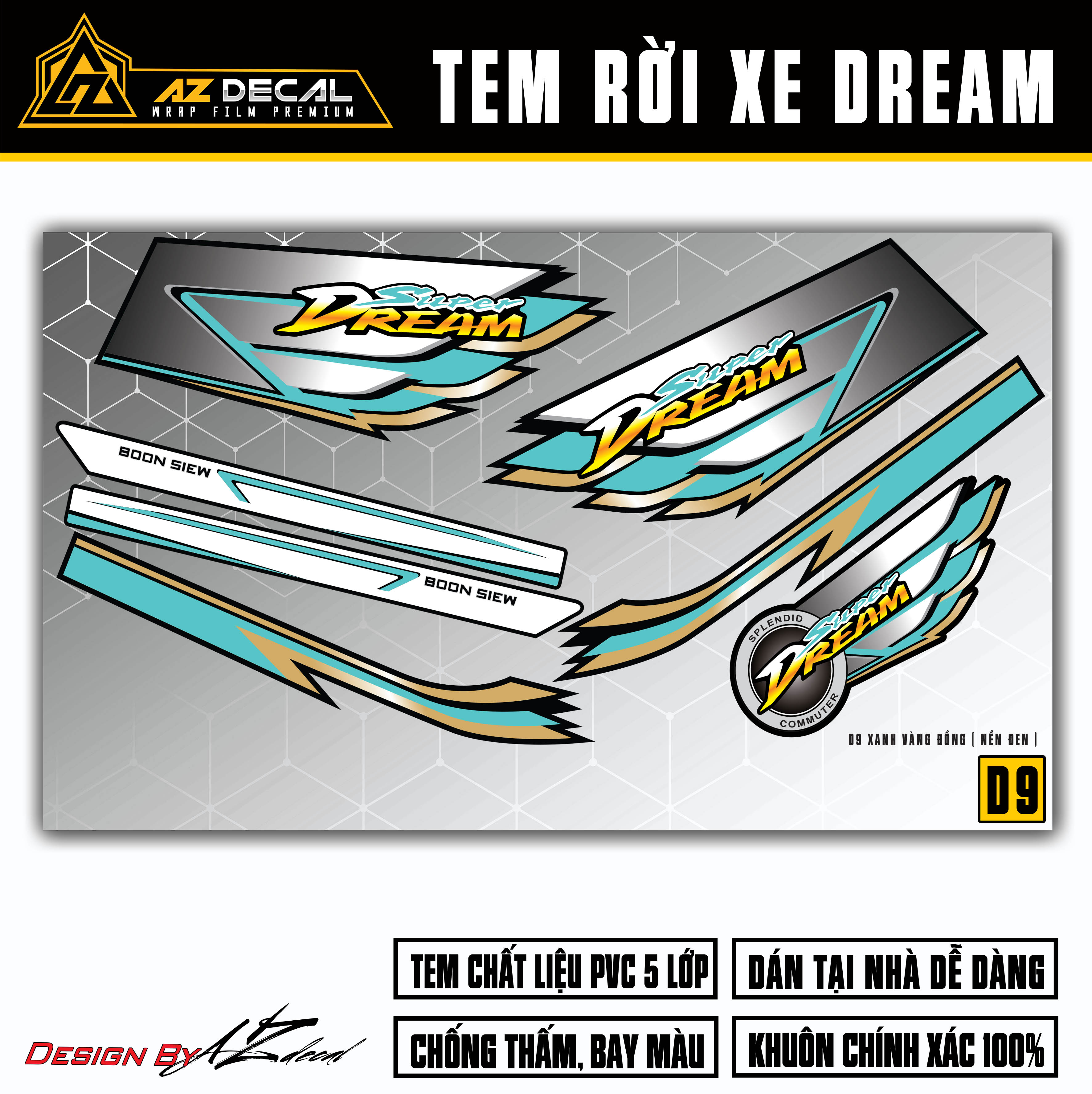 Tem rời xe dream độc lạ dành cho dòng xe việt, thái | d9 | tem chế xe máy chất liệu pvc chống nước, bền màu, decal cắt rời dễ dùng - azdecal