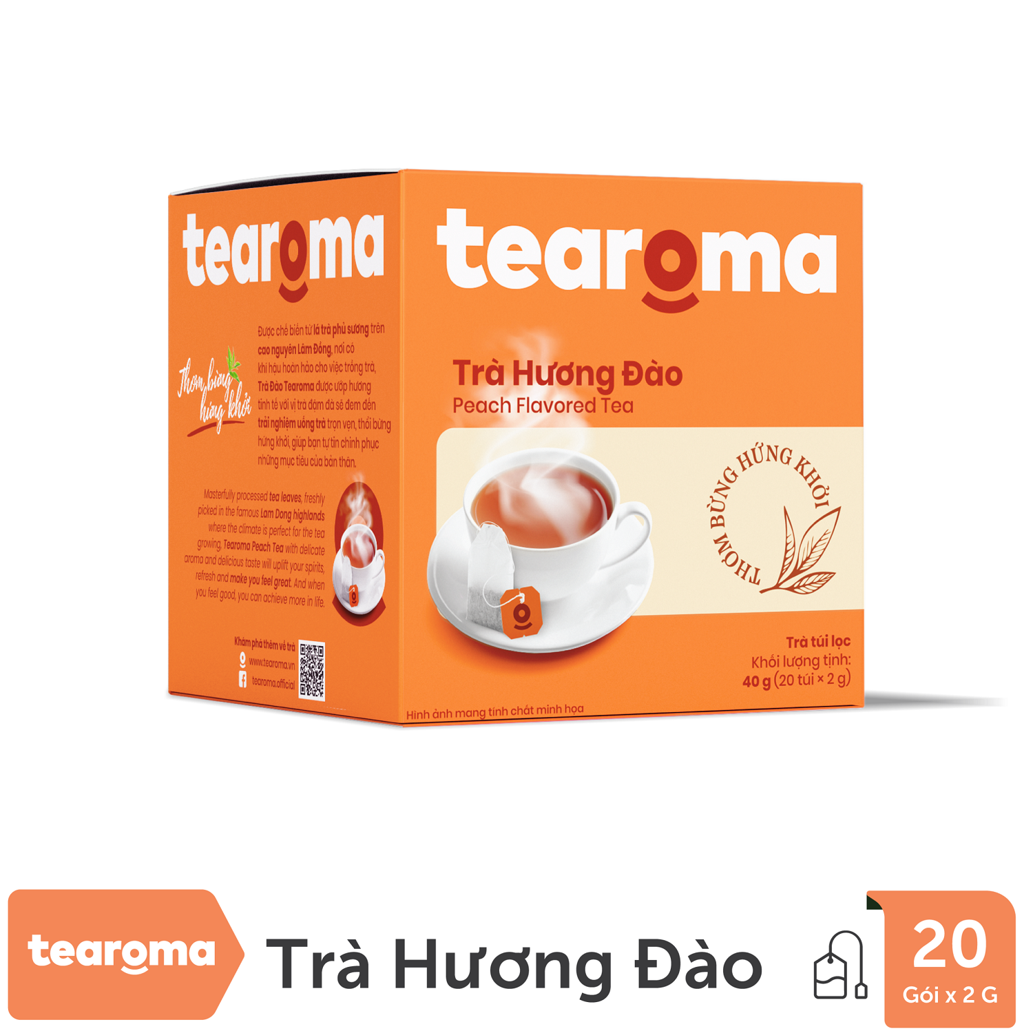 [Date T2/25] Trà túi lọc Đào Tearoma (Hộp 20gói x 2gr)