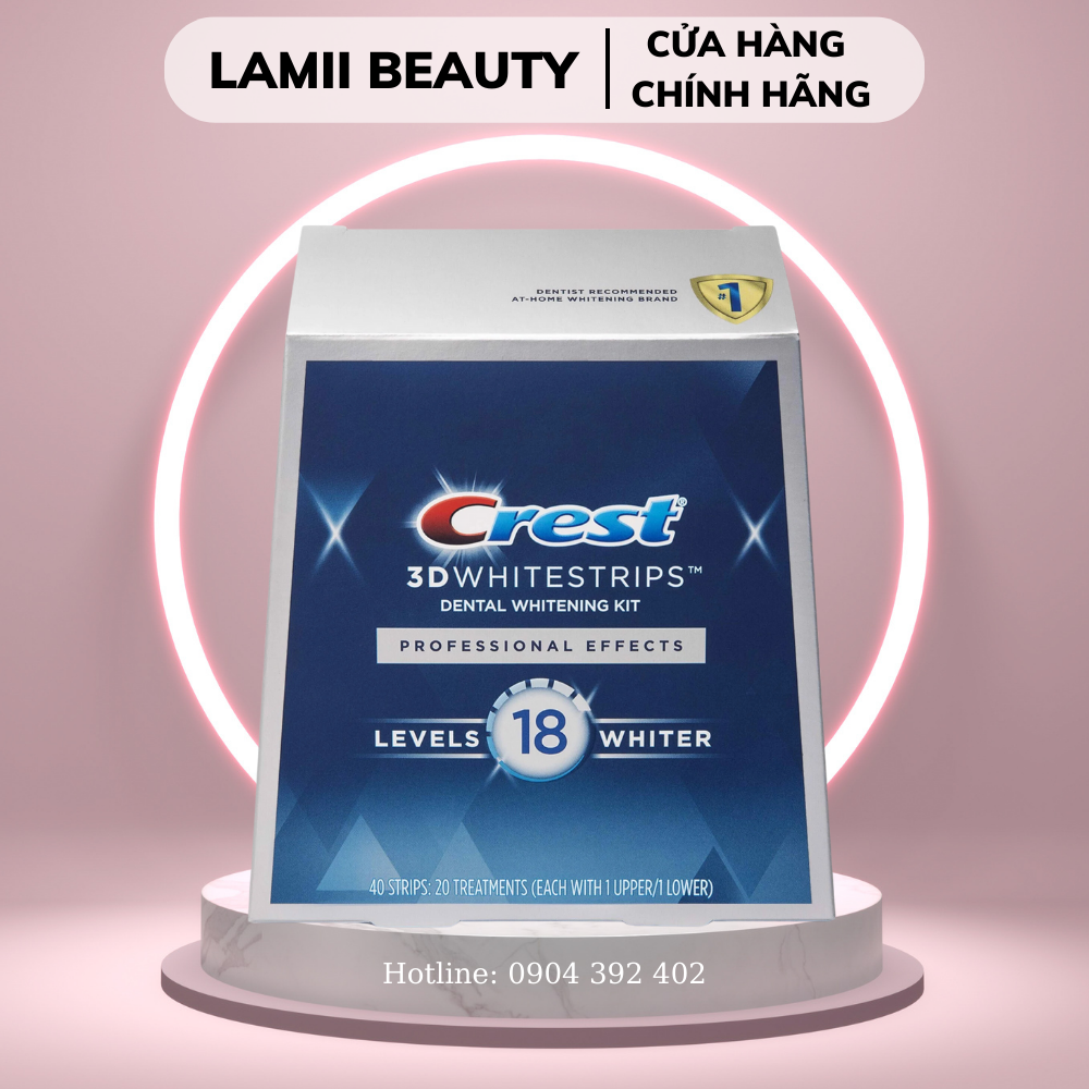 Miếng dán trắng răng crest 3d whitestrips professional effect level 18 whiter - lamii beauty