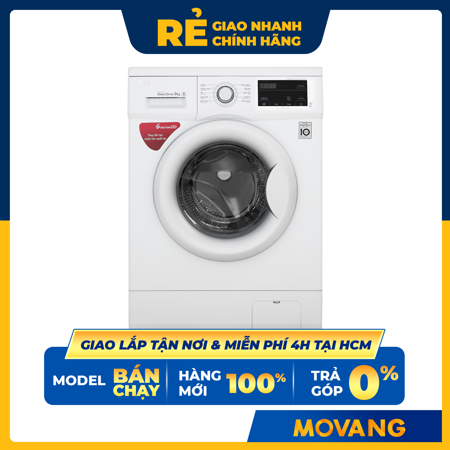 [HCM][TRẢ GÓP 0%] Máy giặt LG Inverter 9 kg FM1209N6W - Loại máy giặt:Cửa trước - Kiểu động cơ:Truyền động trực tiếp bền & êm