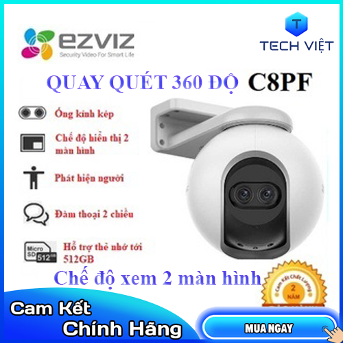 [HÀNG CHÍNH HÃNG] Camera Wifi  Không Dây ngoài trời quay quét ỐNG KÍNH KÉP EZVIZ C8PF full HD1080P - Đàm Thoại, Màu đêm, Xem 2 màn hình