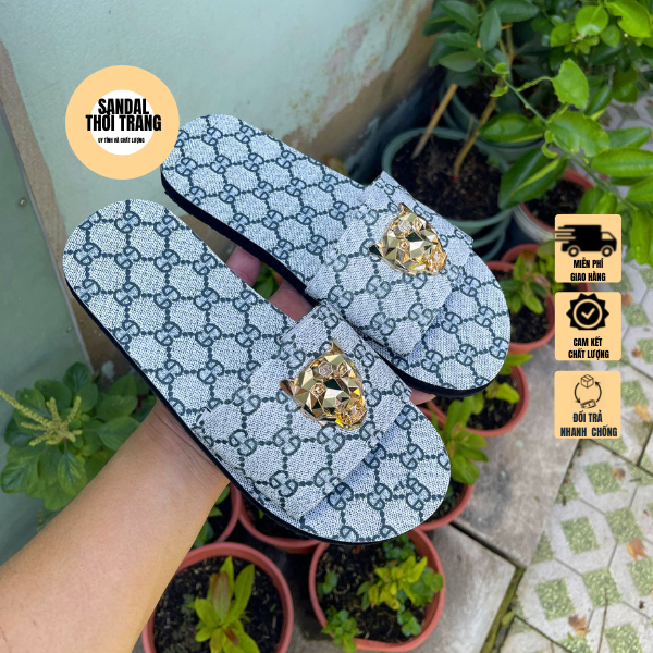 Dép quai ngang nam nữ FREESHIP mặt hổ Dép sandal đế bằng