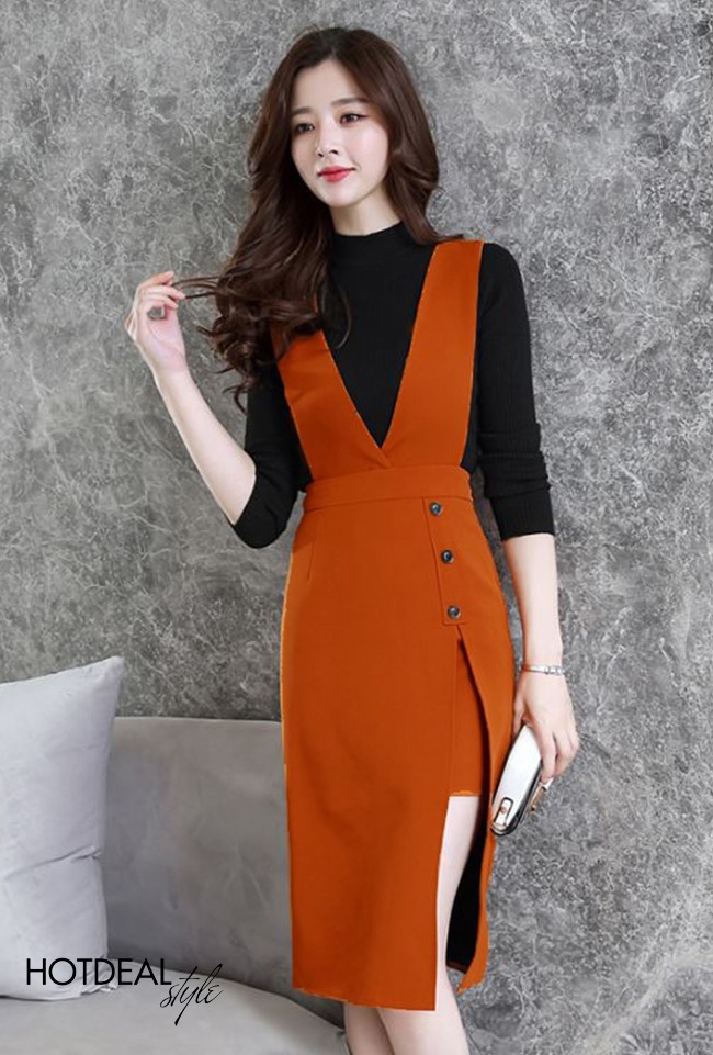 CHÂN VÁY YẾM PHỐI NÚT SANG CHẢNH