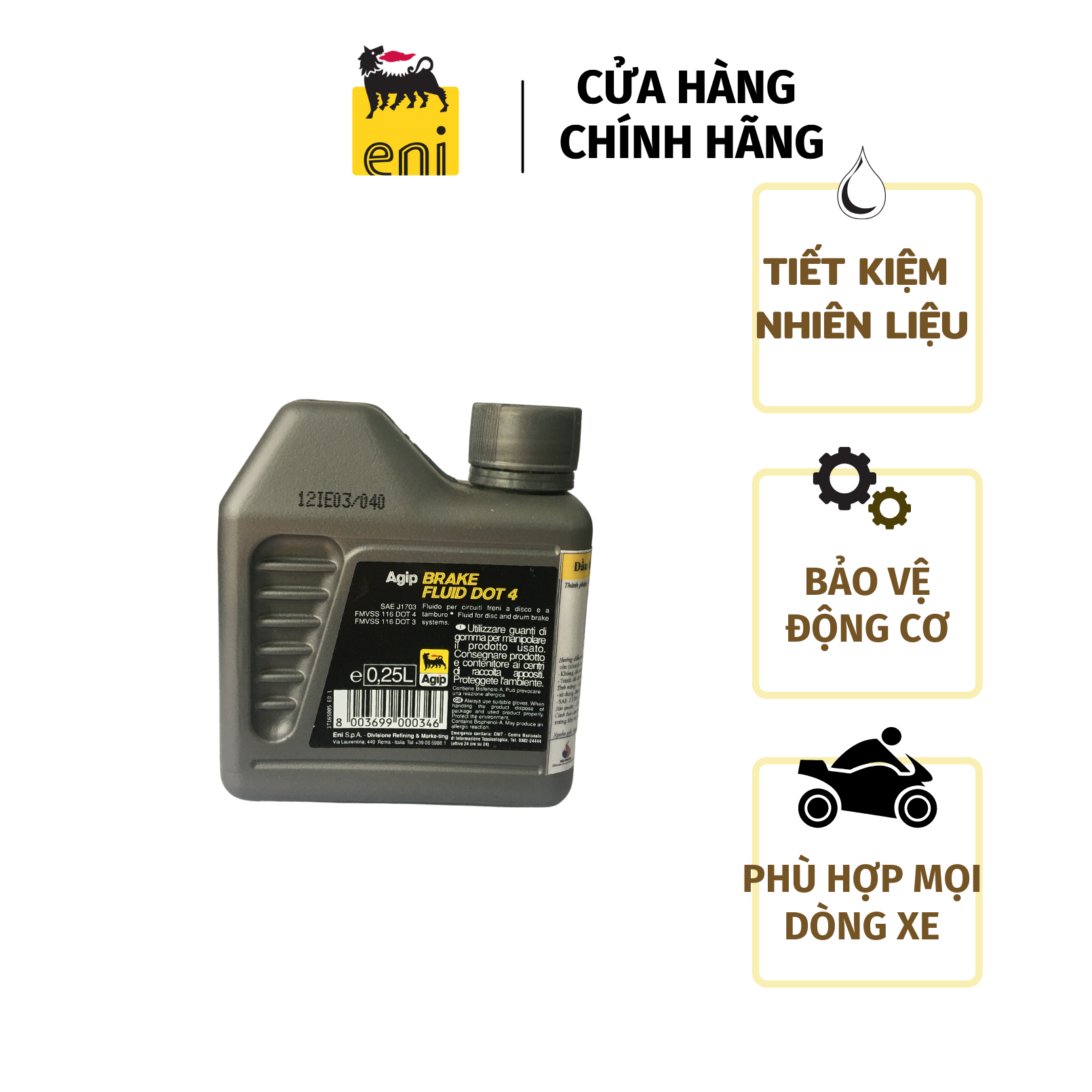 Dầu phanh Ý: Brake fluid dot 4: 250ml - BR250