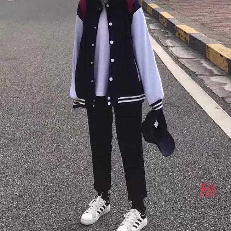 Áo khoác bomber nỉ phối tay trơn HT54