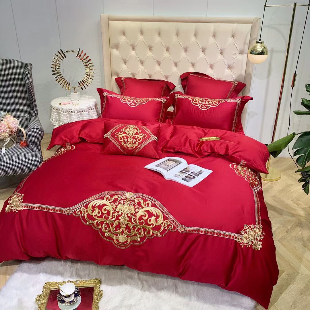 Set 7 món chăn ga gối cotton lụa sateen 600tc thêu cao cấp siêu mịn mát nhập khẩu nguyên bộ