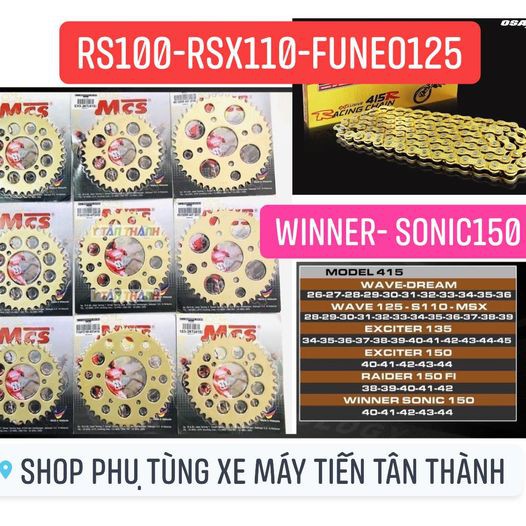 Nsd nhông sên đĩa xích mcs recto malaysia winner / sonic 150 / rs 100 / funeo 125 / rsx