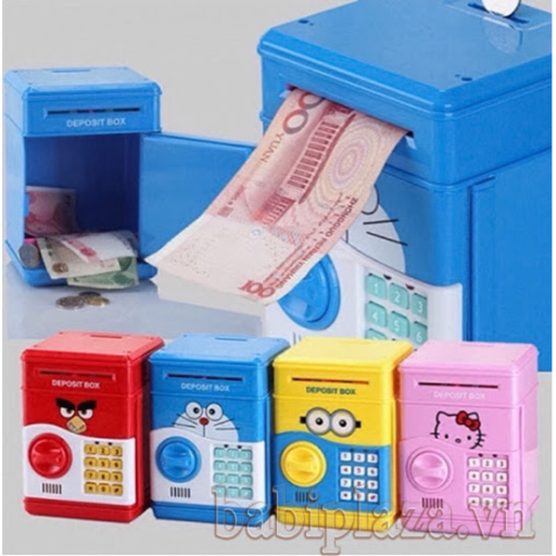 Két sắt mini thông minh hoạ tiết hoạt hình để bé tiết kiệm tiền
