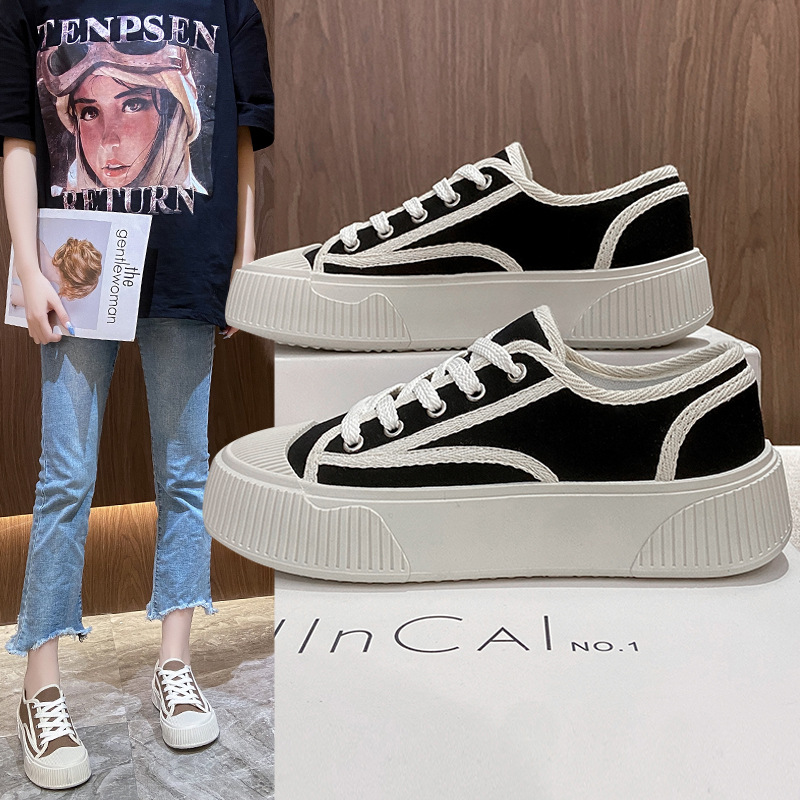 Giày thể thao nữ VK độn đế 4cm viền kẻ chất liệu vải canvas siêu đẹp mẫu mới phong cách thời trang hàn quốc hot trend 2022 giày sneaker nữ giá rẻ đế bằng giày bata nữ đi học