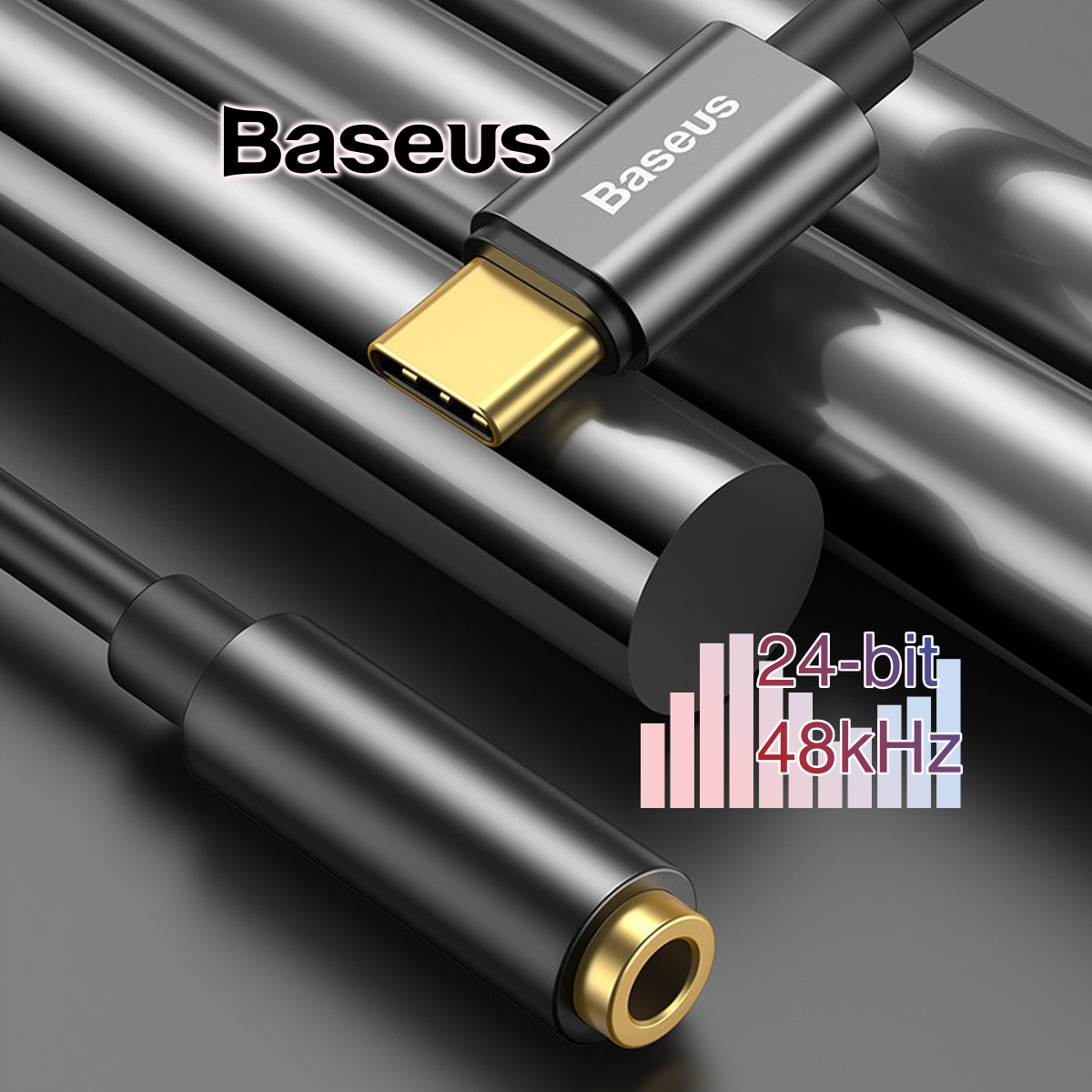 Bộ chuyển đổi từ Baseus Type-C Male to 3.5mm chuyển đổi từ Type C ra jack 3.5mm truyền tín hiệu chất lượng cao 24bit 48kHz