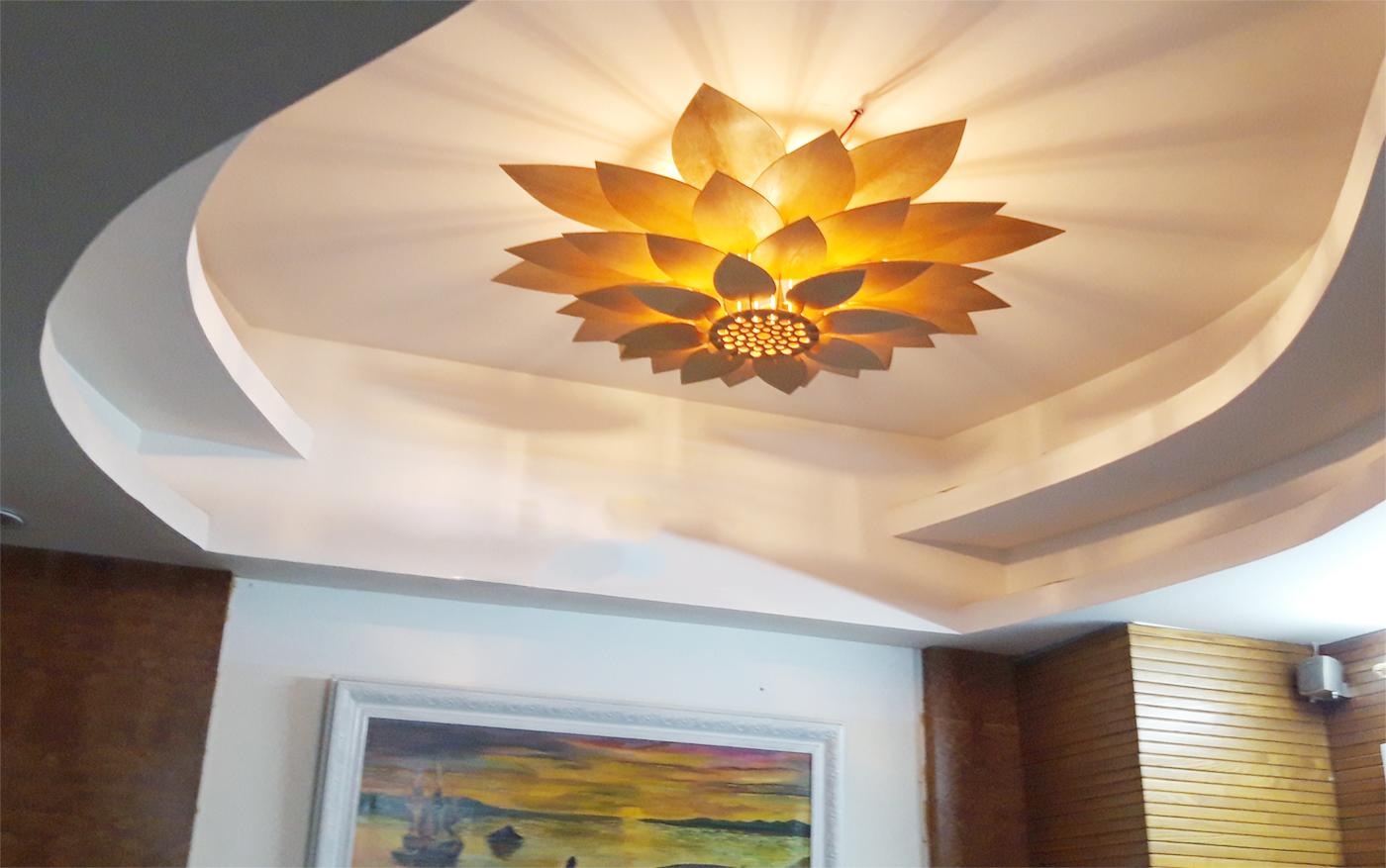 Đèn thả trần bằng gỗ hình hoa sen