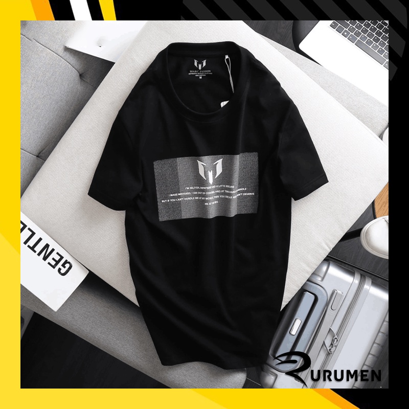 Áo thun nam cổ tròn in hình logo rurumen áo tay ngắn thun cotton
