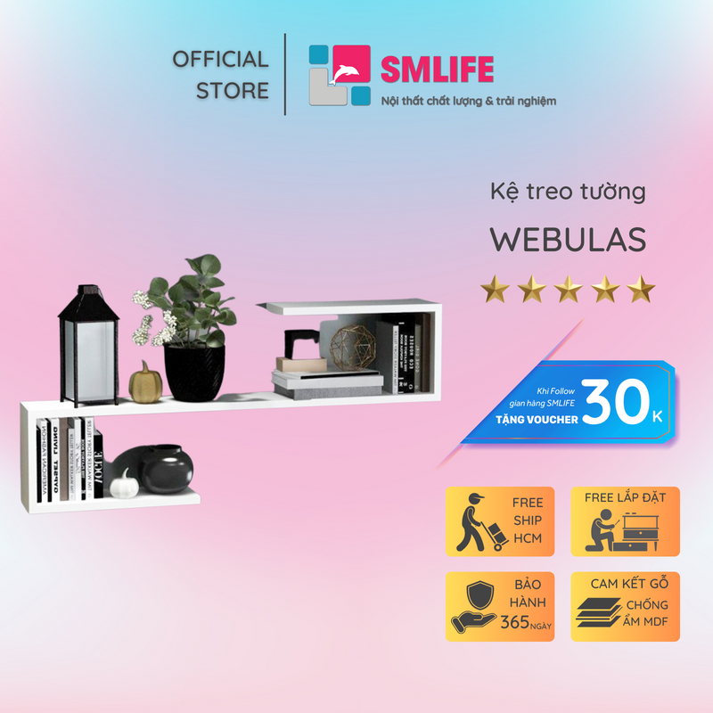 Kệ trang trí gỗ thiết kế mới lạ SMLIFE Webulas