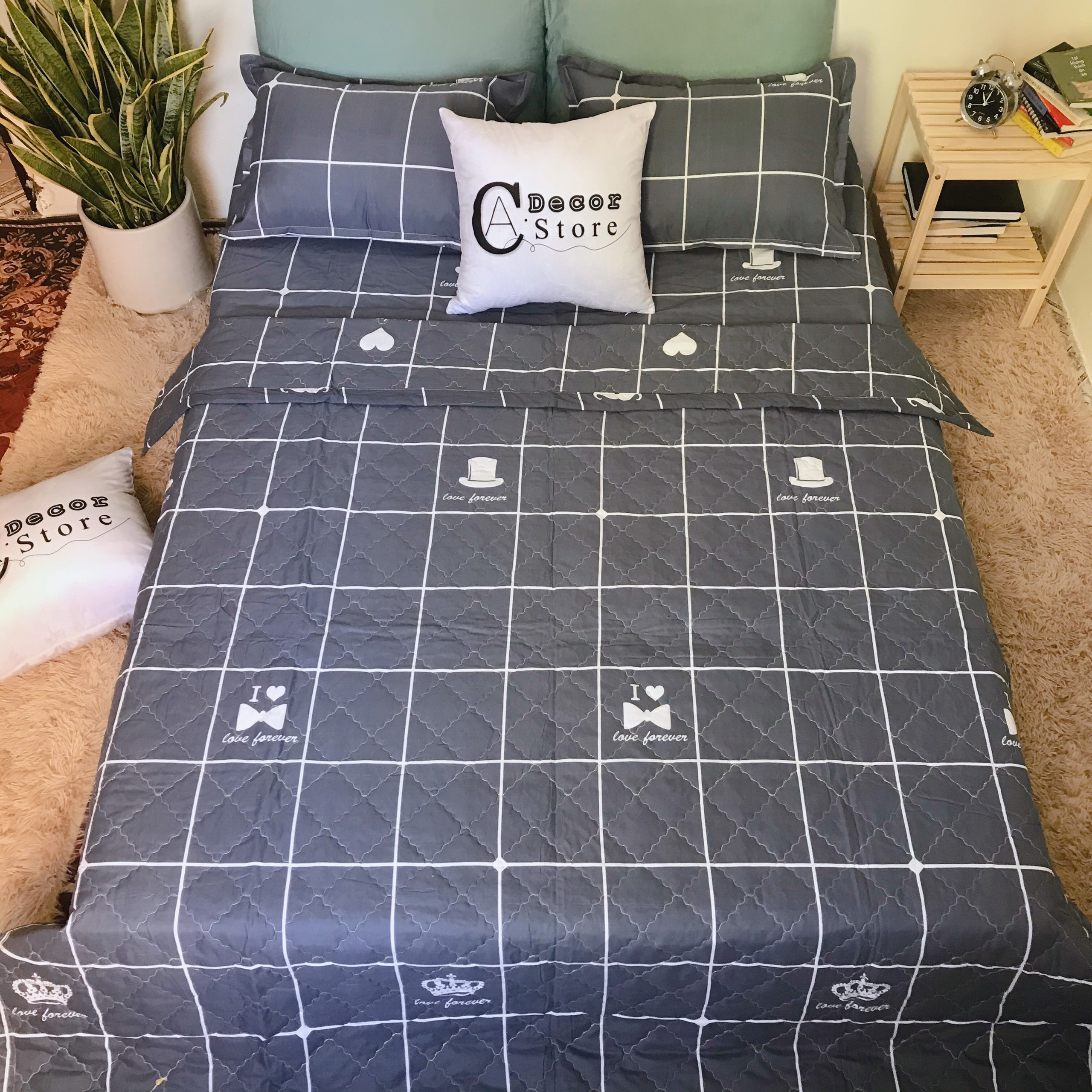Bộ Chăn Ga Gối Cotton Poly Kẻ Dâu, Chất Liệu Thoáng Mát , Kích Cỡ Đa Dạng , By. C.A Decor Store