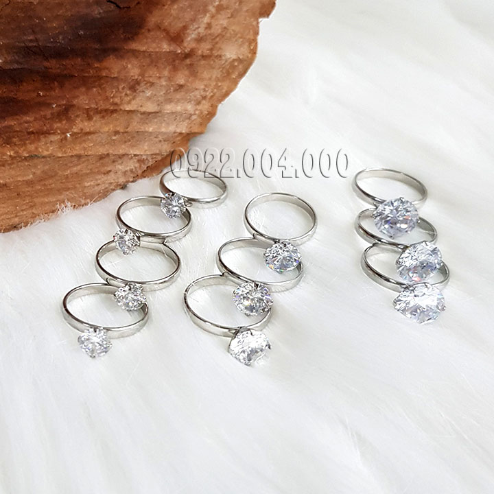 Nhẫn nữ đính 1 viên đá 6li, 8li, 10li