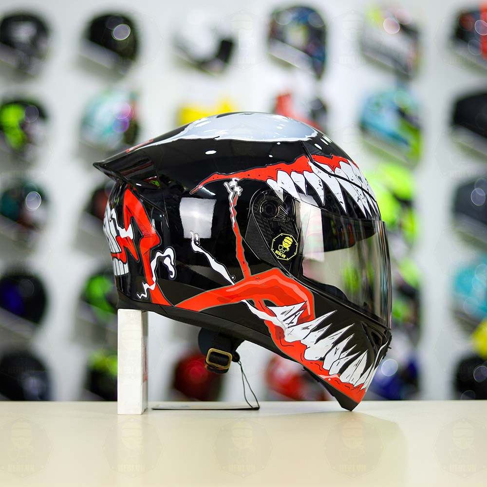 Mũ Fullface ROYAL M138b Đen Bóng Dán Tem Venom Đỏ