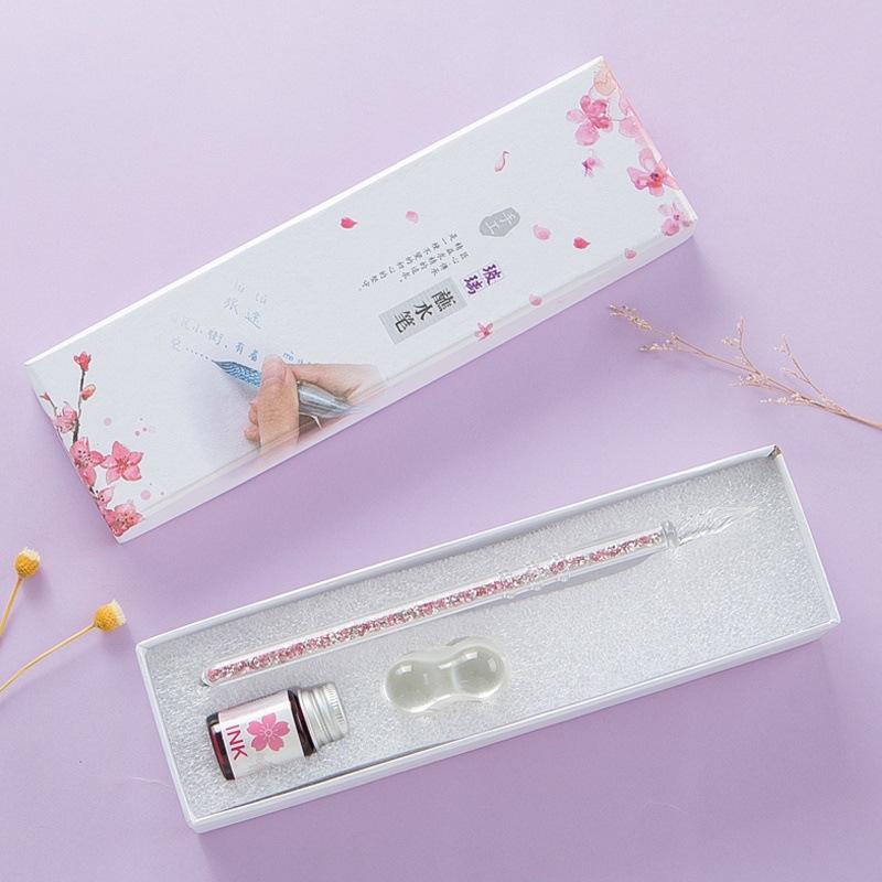 Bút thủy tinh tam sinh tam thế loại đơn dụng cụ học tiếng trung bút cổ trang tập luyện viết chữ Hán quà tặng pha lê