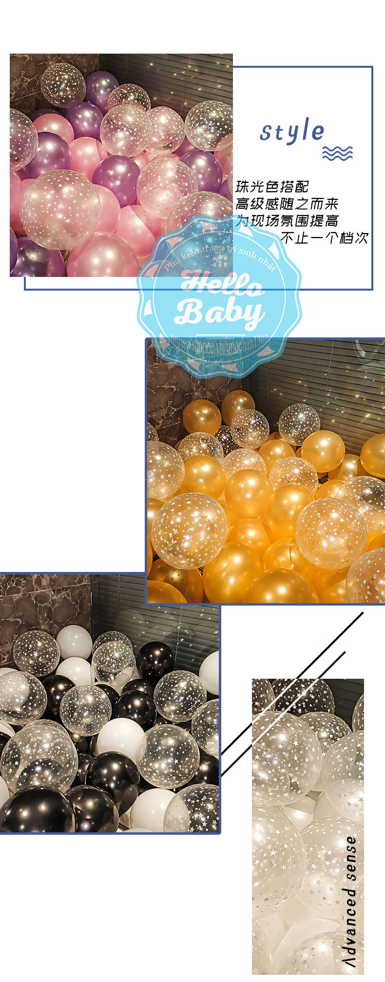 Set 20 bóng trong suốt mix màu (25cm)