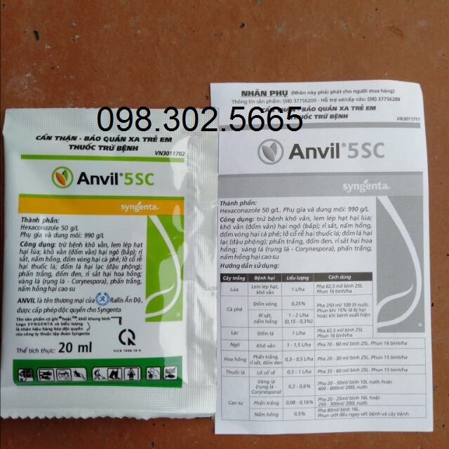 Chế phẩm trị bệnh nấm, đốm đen, rỉ sắt, cây trồng, hoa lan, hoa hồng Anvil 5SC 20ml