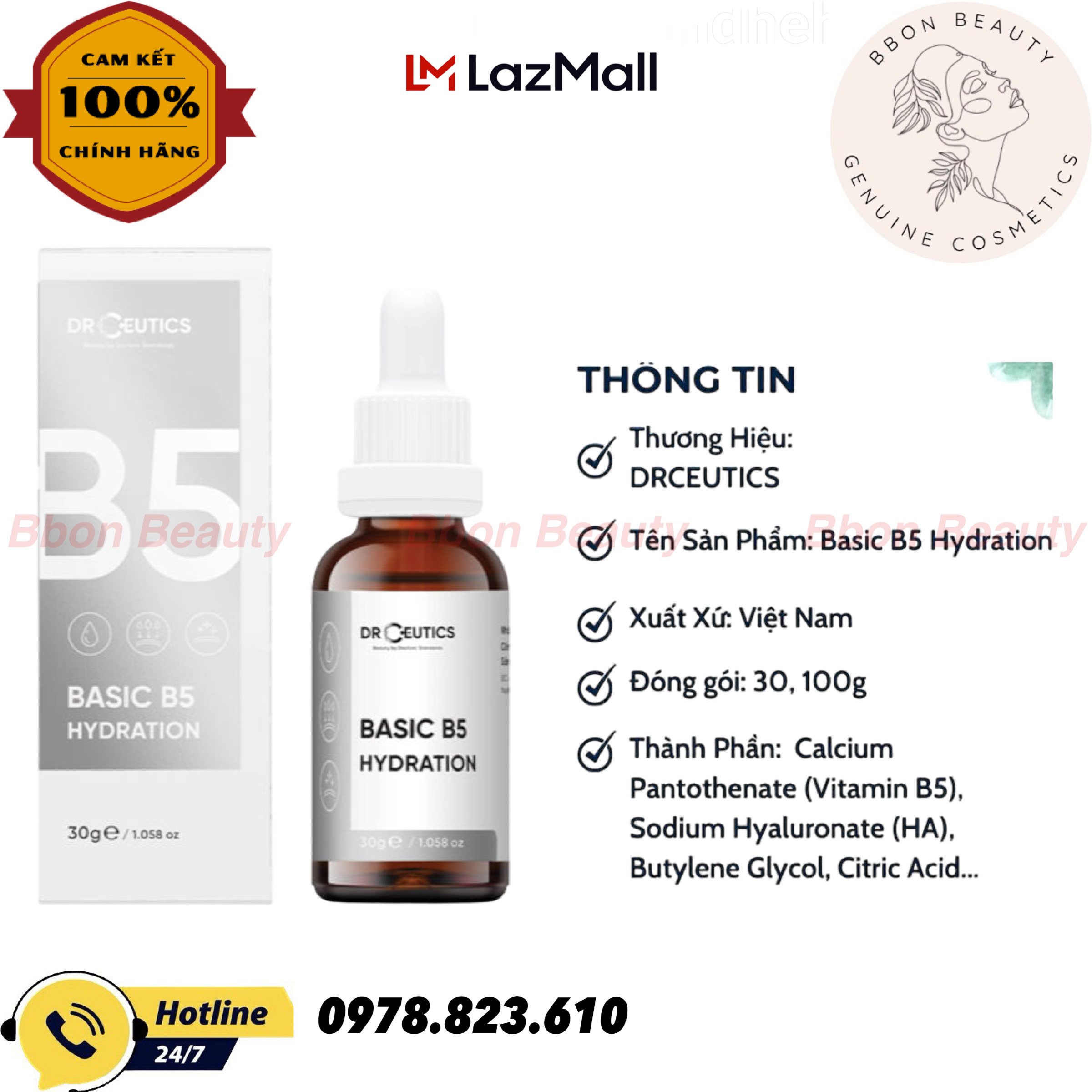 Serum drceutics basic b5 hydration 5% cho da dầu mụn 30ml - bbon beauty chính hãng